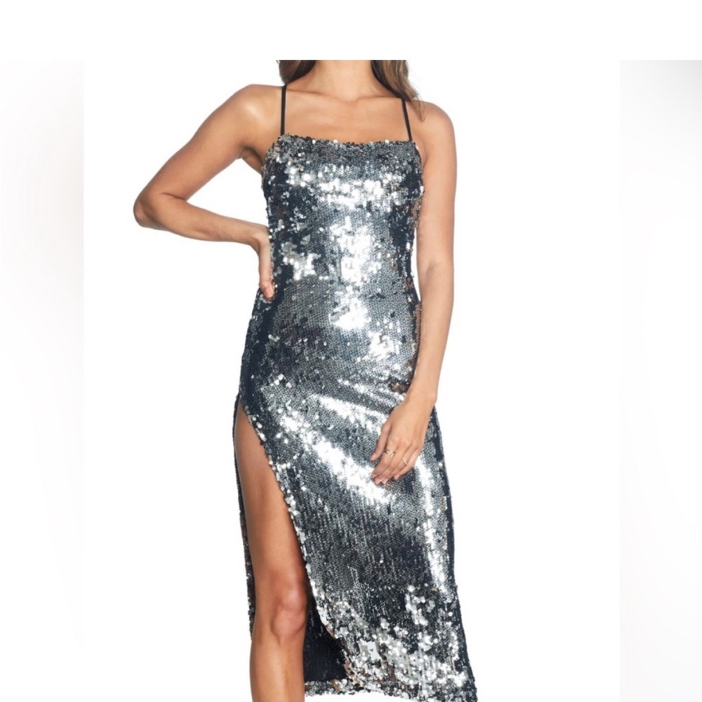 Dress the Population Silver Sequin Slip Dress